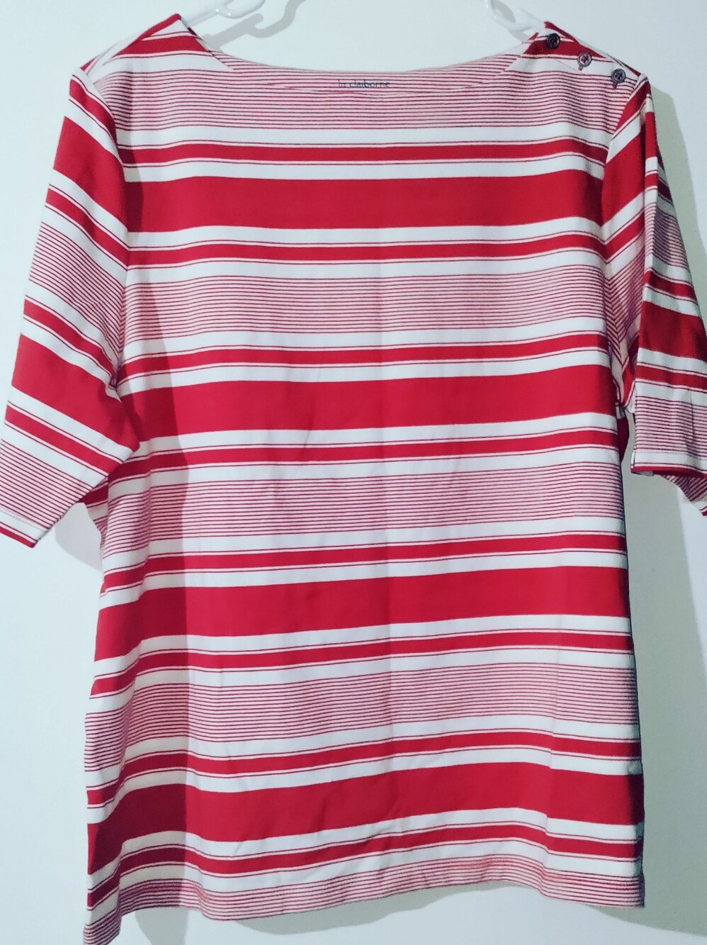 New Liz Claiborne 2x Red White Striped Top Short Sleeve Shirt